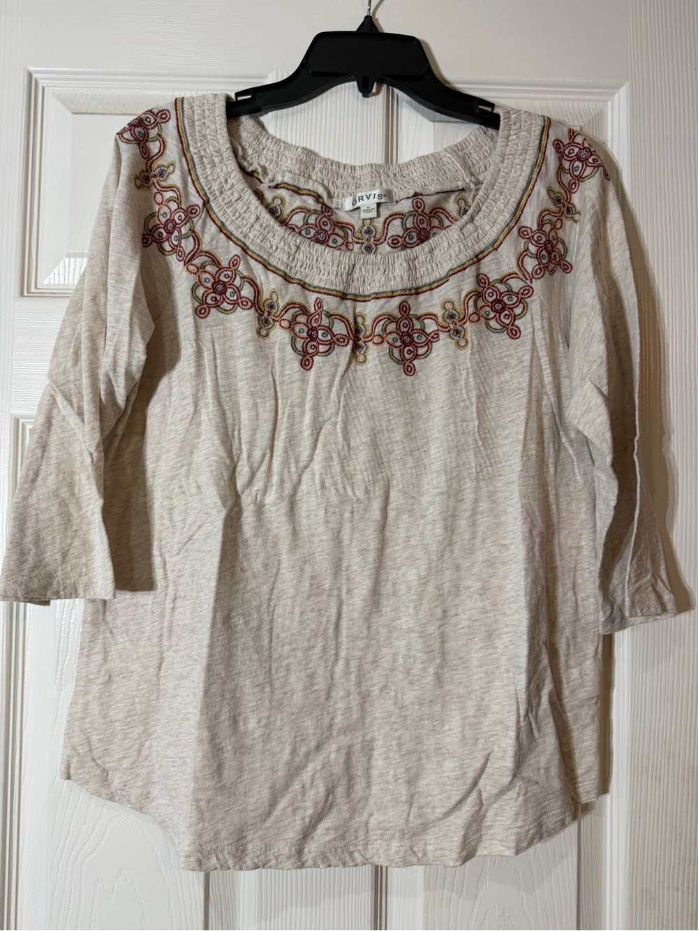 Orvis Cream Embroidered Scoop Neck Tunic